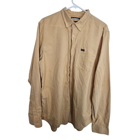 RVCA Shirt Yellow Button Front Long Sleeve Slim Fit Shirt Men L Collared Neck - Picture 1 of 8